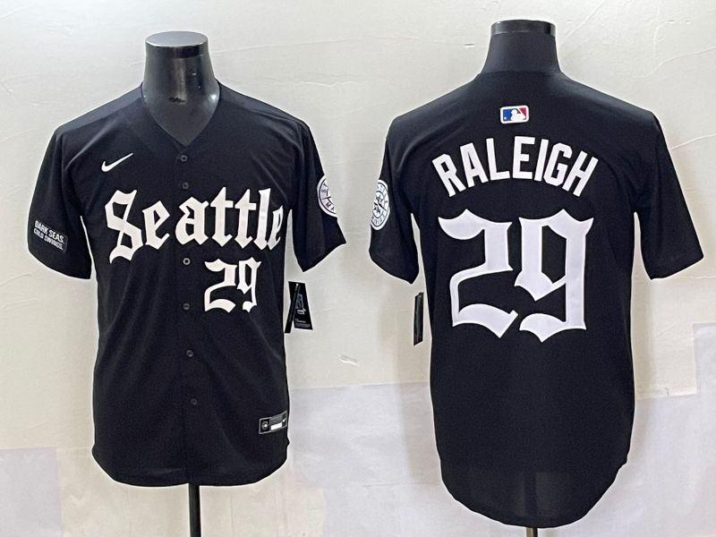 Men 2025 Seattle Mariners 29 Raleigh Black Five generations Joint Name Nike MLB Jersey style 6239